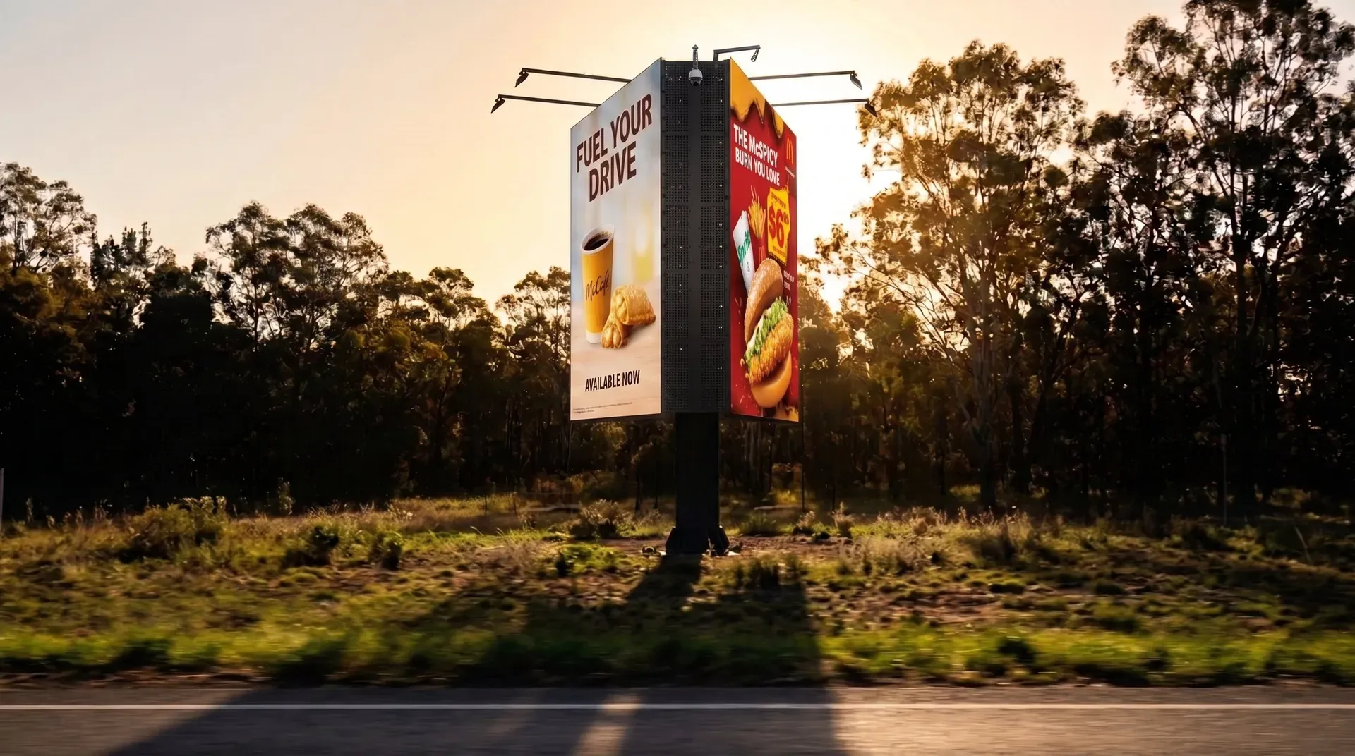 Side view of the Ace of Advertising digital billboard on the Toowoomba Range beside the highway.